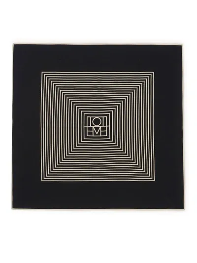 Totême Centered Monogram Silk Scarf In Black