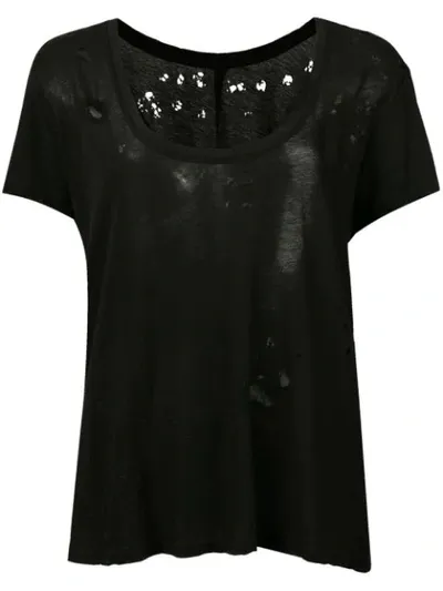 Ben Taverniti Unravel Project Distressed Sheer Scoop Neck T-shirt In Black