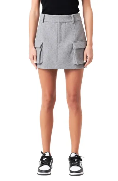 Grey Lab Wool Blend Cargo Miniskirt In Grey