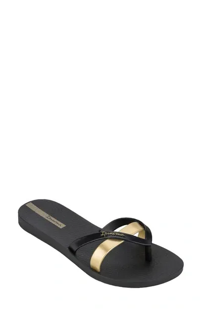 Ipanema 'kirei Silk' Flip Flop In Black/gold