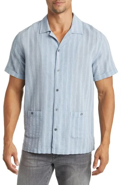 Rails Vice Stripe Cuban Collar Short Sleeve Button-up Shirt In Blue Maize