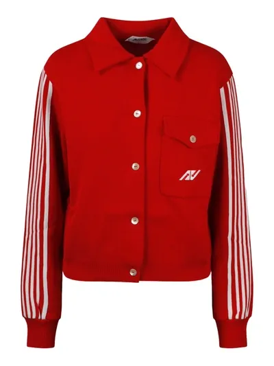 Autry Knitted Sporty Cardigan In Red