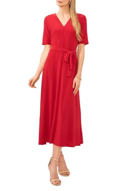 Chaus V-neck Tie Waist Knit Dress In Berry Spice