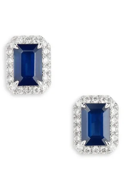 Valani Atelier Sapphire & Diamond Halo Stud Earrings In Blue