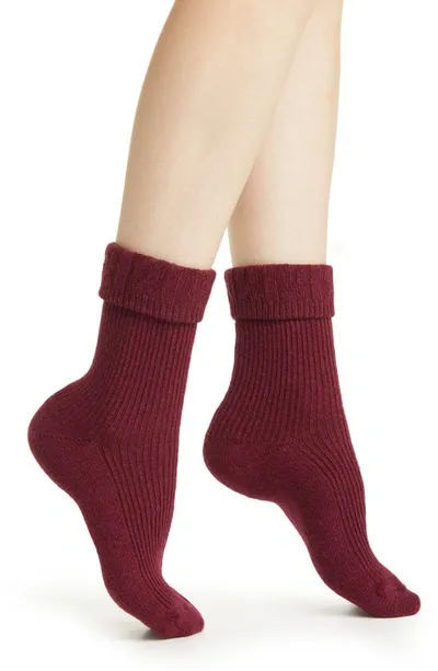 Oroblu Hilda Wool & Cashmere Blend Crew Socks In Bordeaux