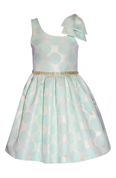 Iris & Ivy Kids' Polka Dot Jacquard Party Dress In Mint Gold