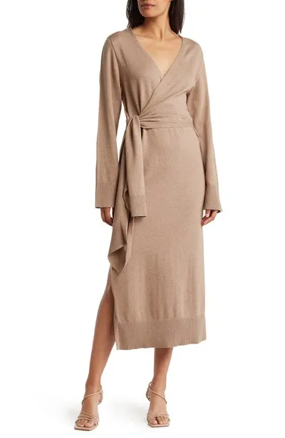 Simkhai Skyla Cotton Cashmere Midi Wrap Dress In Fawn