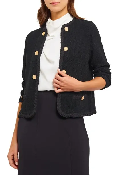 Misook Braided Trim Tweed Jacket In Black