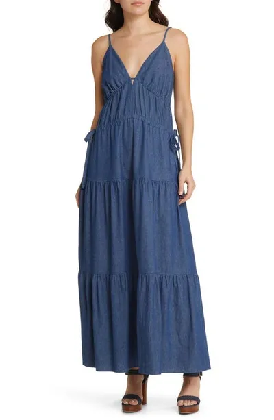 Du Paradis Tiered Denim Maxi Dress In Indigo