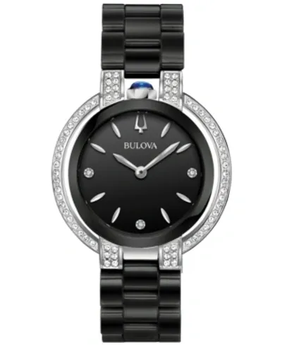 Bulova Women's Diamond (1/3 Ct. T.w.) Rubaiyat Stainless Steel & Black Ceramic Bracelet Watch 35mm In White