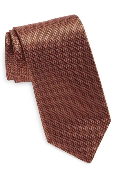 Canali Micropattern Silk Tie In Orange