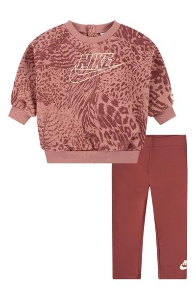 Nike Animal Patterned Crew-neck Sweatshirt And Leggings Set In Red