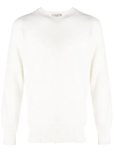 Maison Flaneur Distressed Crew-neck Jumper In White