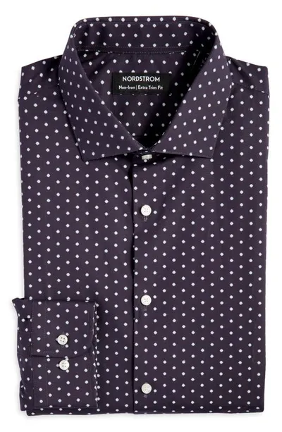 Nordstrom Snowfuzz Extra Trim Fit Non-iron Cotton Dress Shirt In Navy Blazer Snowfuzz