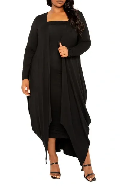 Buxom Couture Cascade Bubble Hem Cardigan In Black