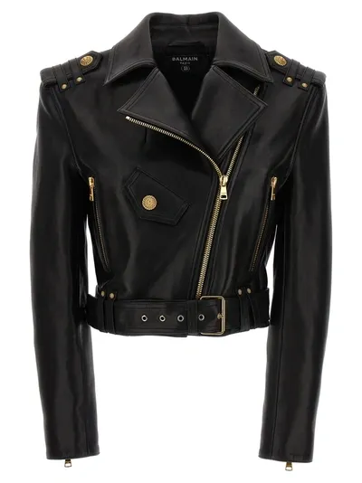 Balmain Biker Jacket In Black Leather