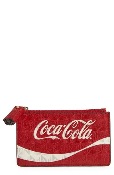 Anya Hindmarch Coca-cola® Embossed Leather Zip Card Case In Red