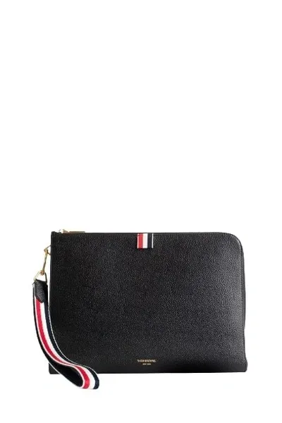 Thom Browne Rwb Strap Medium Gusset Folio In Black