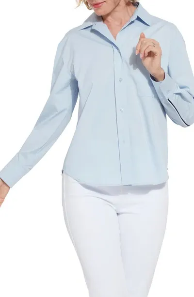 Lyssé Sofia Piped Button-up Shirt In Blue