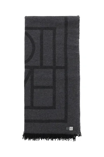 Totême Cashmere Blend Monogram Scarf In Grey