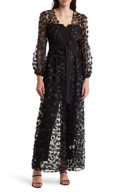 Julia Jordan Floral Overlay Jacket & Belted Jumpsuit In Black