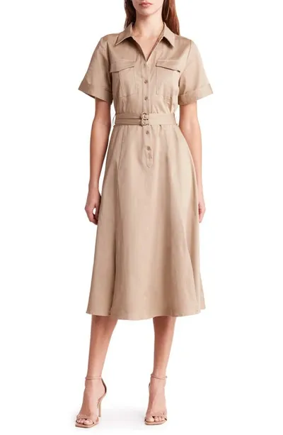 Du Paradis Cotton Shirtdress In Khaki