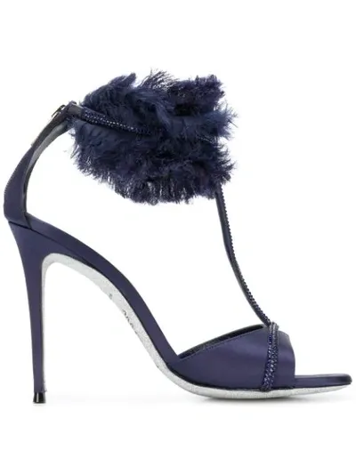 René Caovilla Textured Ankle Strap Sandals In Blue