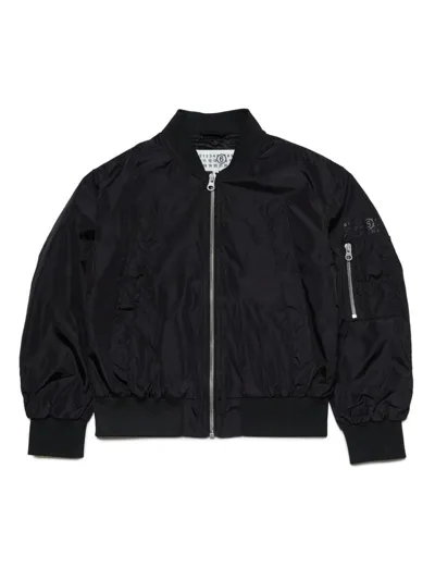 Mm6 Maison Margiela Kids' Glossy Lightweight Bomber Jacket In Black