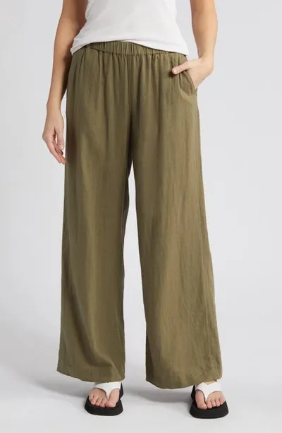 Caslon Wide Leg Pull-on Linen Blend Pants In Olive Burnt