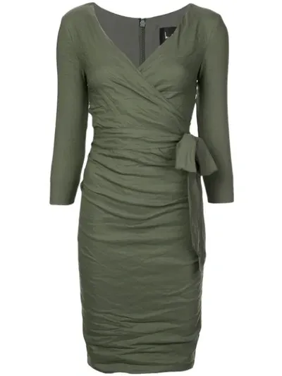 Nicole Miller Ruched Tie Waist Dress In Green