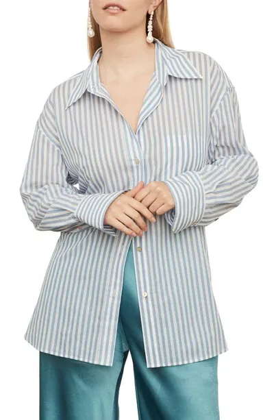 Vince Stripe Oversize Cotton Button-up Shirt In Riviera