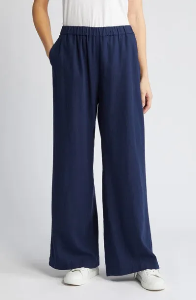 Caslon Wide Leg Pull-on Linen Blend Pants In Navy Blazer