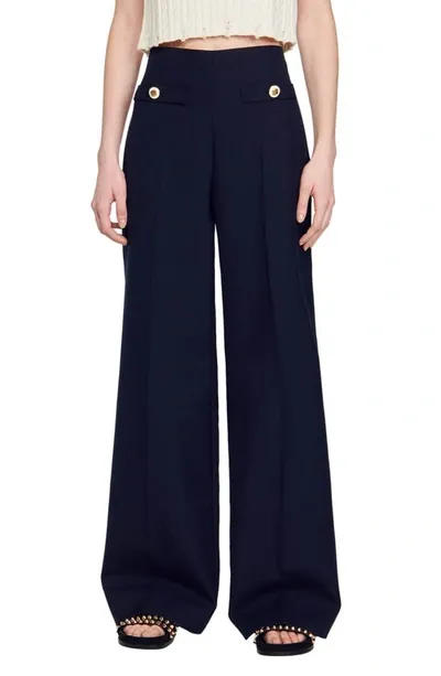 Sandro Alessi Wide Leg Wool Blend Pants In Deep Blue