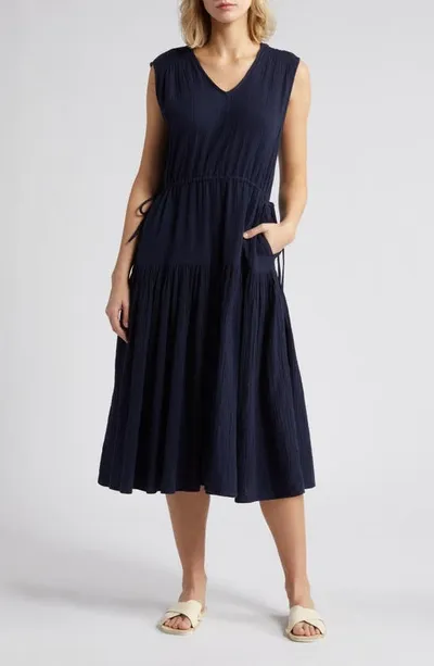 Caslon Tiered Cotton Gauze Midi Dress In Navy Blazer