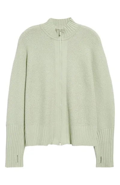 Issey Miyake Rustic Knit Zip Cardigan In Light Jade Green