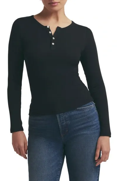 Favorite Daughter The Long Sleeve Rib Henley In Black