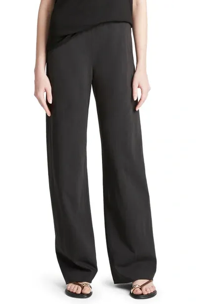 Vince Cotton Blend Wide Leg Pants In Black