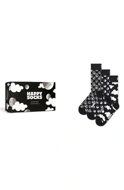 Happy Socks Monochrome Crew Sock Gift Set - 3 Pk. In Black