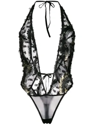 Belle Et Bon Bon Sheer Lace Halterneck Body In Black