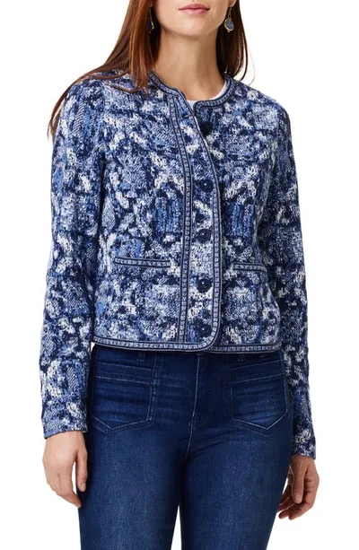 Nic + Zoe Geo Knit Jacket In Blue Multi