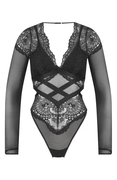 Hunkemoller Rabella Long Sleeve Teddy In Caviar