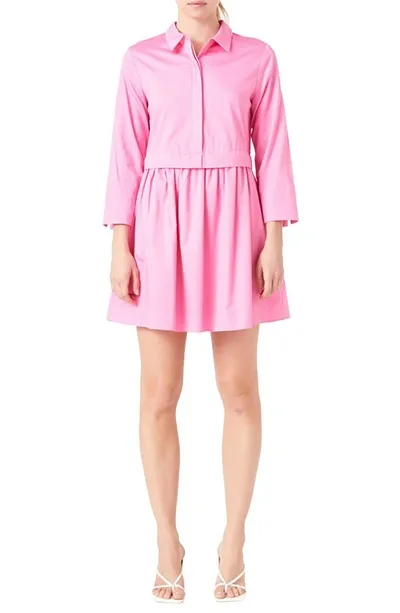 English Factory Long Sleeve Mini Shirtdress In Pink