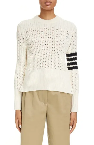 Thom Browne Boxy Rib Pointelle Virgin Wool Crewneck Sweater In Grey