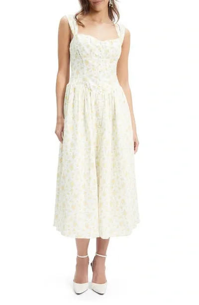 Bardot Malea Floral Print Sleeveless Linen Blend Midi Dress In Yellow