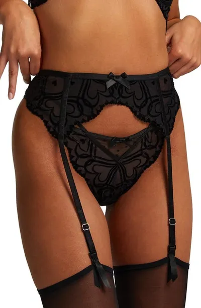 Hunkemoller Pippa Mesh Garter Belt In Caviar