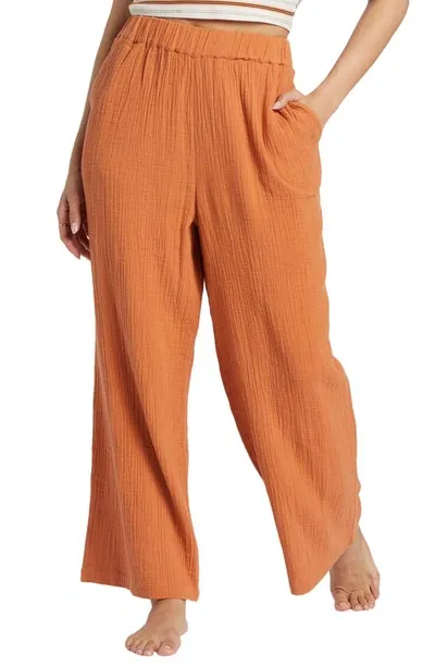 Billabong Follow Me 2 Wide Leg Cotton Gauze Pants In Toffee