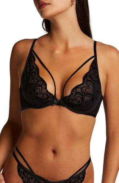 Hunkemoller Pippa Strappy Mesh Underwire Bra In Caviar