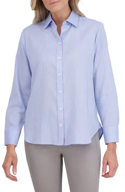 Foxcroft Meghan Linen Blend Button-up Shirt In Blue