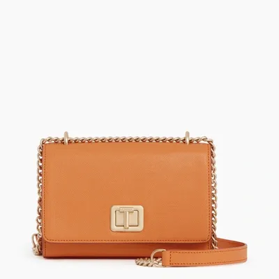 Le Tanneur Eva Small Bag With Crossbody Strap In Caviar Grained Leather In Orange