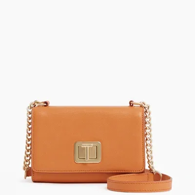 Le Tanneur Eva Mini Crossbody Bag In Caviar Grained Leather In Orange